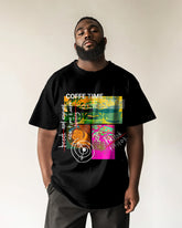 Big & Tall Men's Street Fashion Coffee Graffiti Print Round Neck Short Sleeve T-Shirt